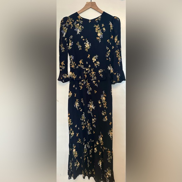 Reformation Navy Blue Floral Midi Dress Size 4 - Picture 1 of 3